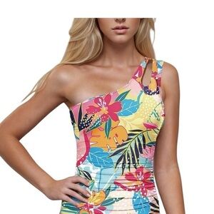 NWT Tempt Me One Shoulder Floral  Swim Top Size M